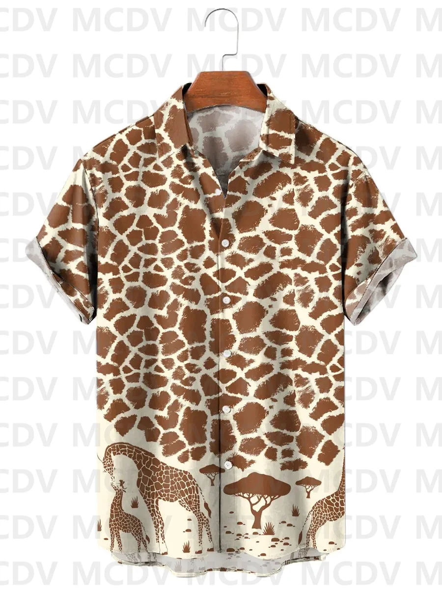 

Hawaiian Painted Animal Giraffe Print Short Sleeve Shirt Casual Breathable Hawaiian Short Sleeve