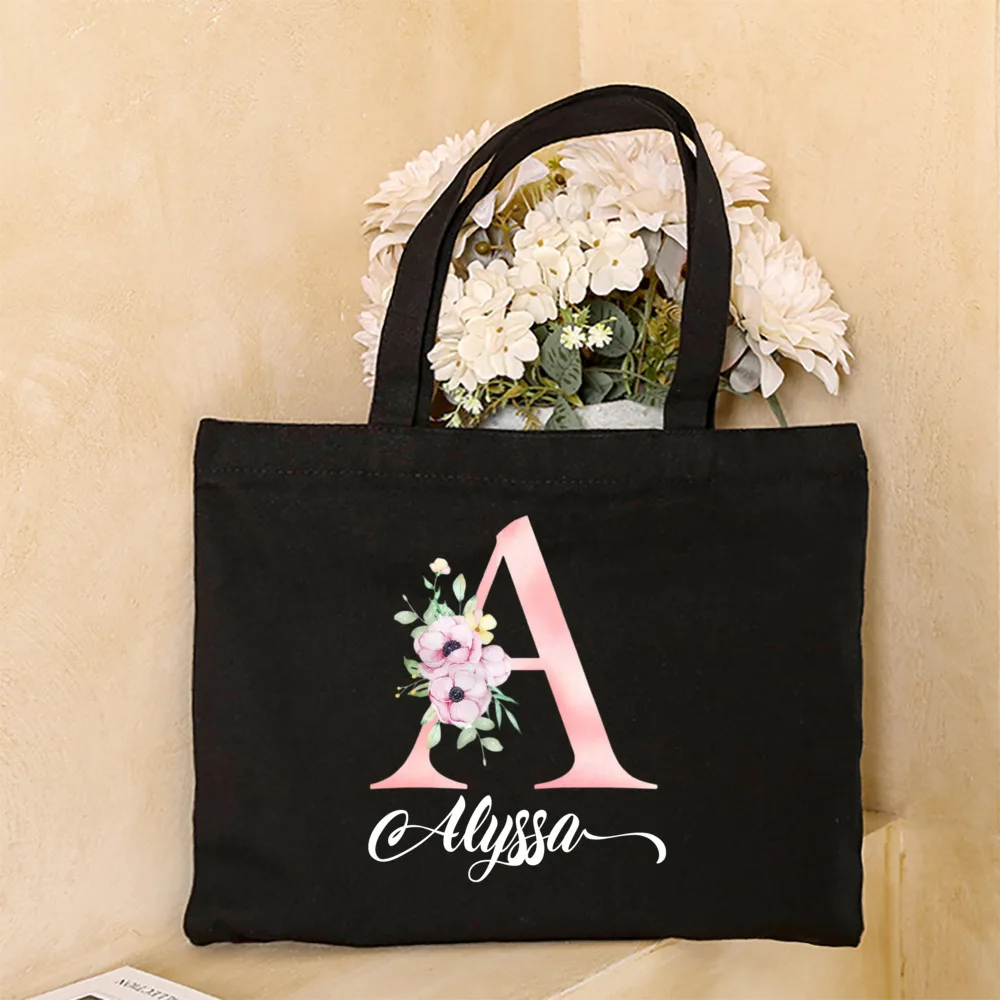 Personalized Initial with Name Tote Bag Bridesmaid Handbag Bachelorette Party Shoulder Bag Wedding Birthday Holiday Gift for Her