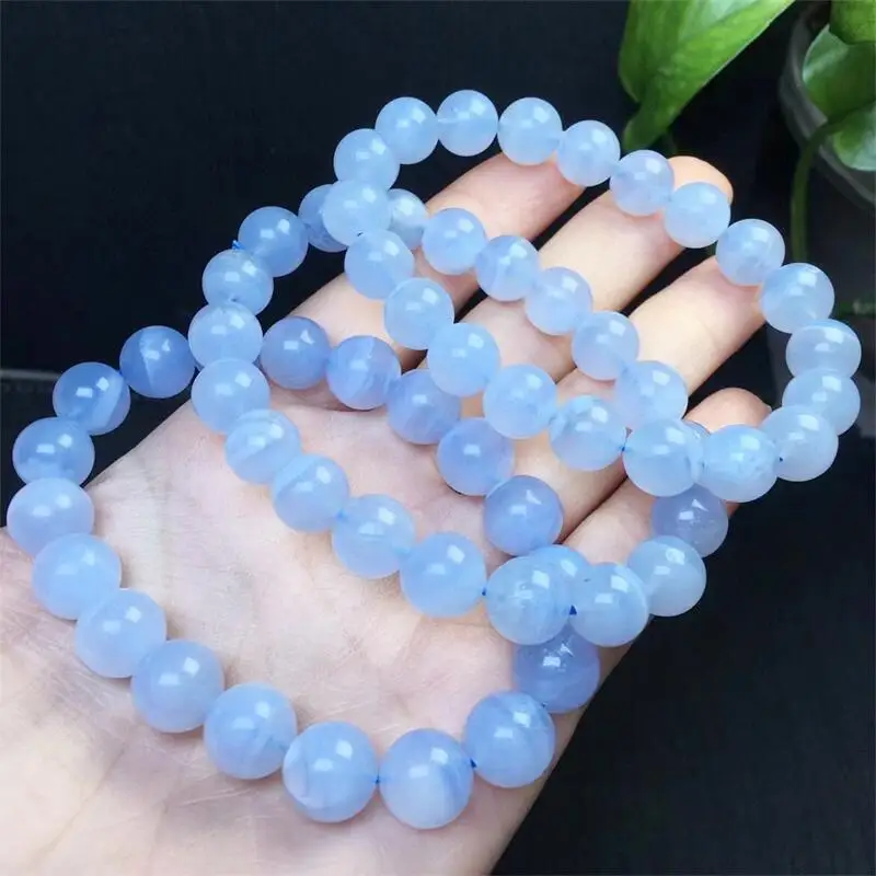 10MM Natural Blue Lace Agate Bracelet Women Fashion Round Stone Elegant Healing Strand Bangles Wristband Gift 1PCS