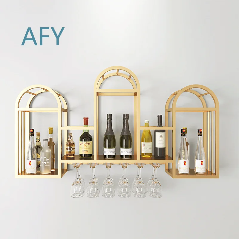 Wall Mounted Wine Rack for Home Restaurant Bar Creative Iron Wine Glass Holder Wall Shelf for Red White Wine Bottles and