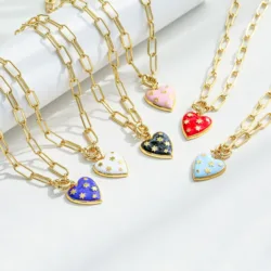 HECHENG,Trendy Simple Star Heart Pendant Necklace For Women Ladies 18K Gold Plated Color Choker Fashion Jewelry