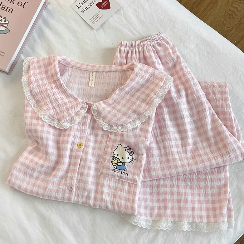 

Sanrio Hello Kitty женские пижамные комплекты Kawaii мультфильм студенческая одежда для сна осенние брюки с длинными рукавами популярные пижамы домашняя одежда