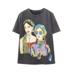 TRAF ZR Washed Woman T-shirts Summer 2024 Shirts T Shirt for Women Harajuku O Neck Short Sleeve Tee Women Pulovers Tops P2