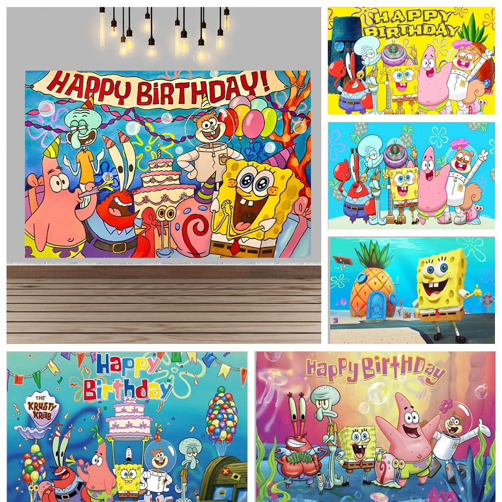

SpongeBob SquarePants Kids Birthday Party Background Children's Room Baby Shower Photography Studio Wall Decoration Backdrops