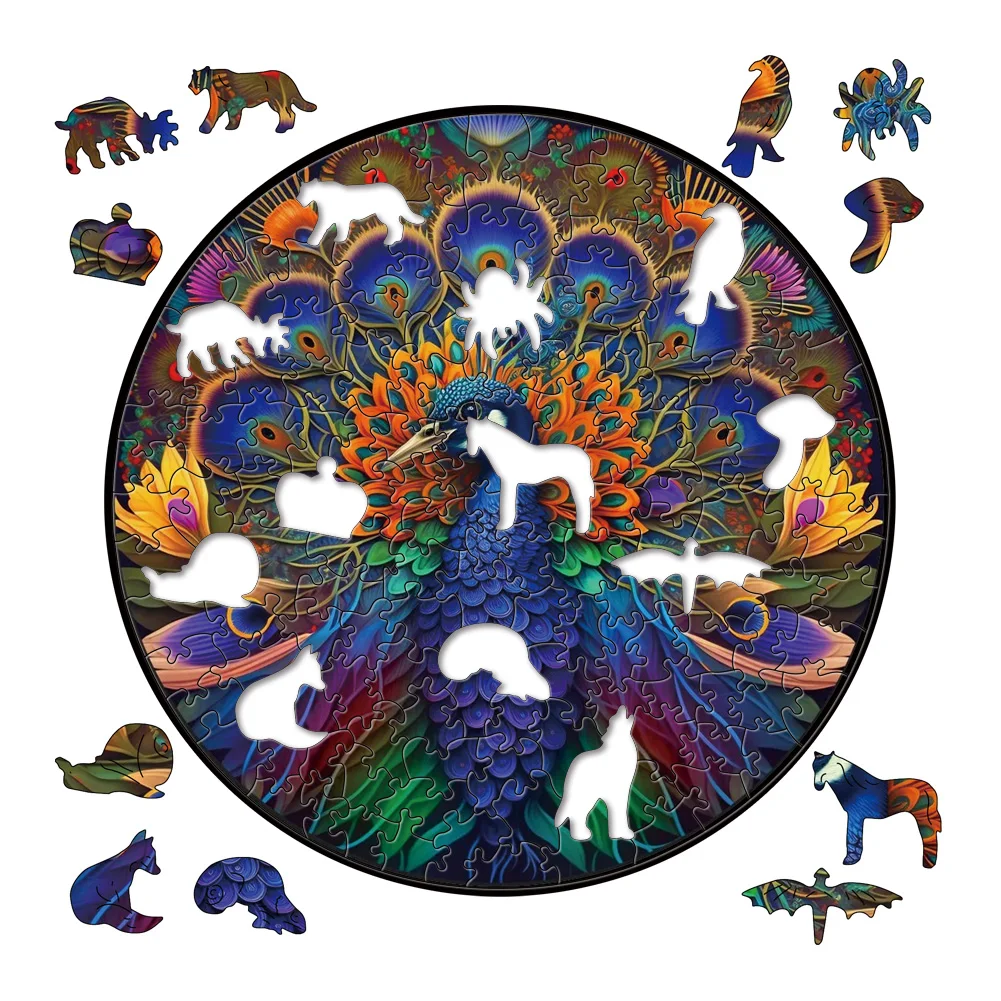 Peacock 3D Wooden Puzzle Adult Kids Jigsaw Puzzles Animal Puzzles Boutique Gift Box Packaging Children Christmas Gifts Toys