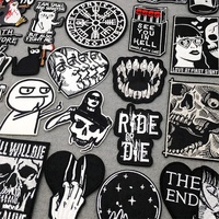 Ride or Die Punk Patches on Clothes Embroidered DIY Iron on Patches for Clothing Jacket Jeans Stickers Black White Applique