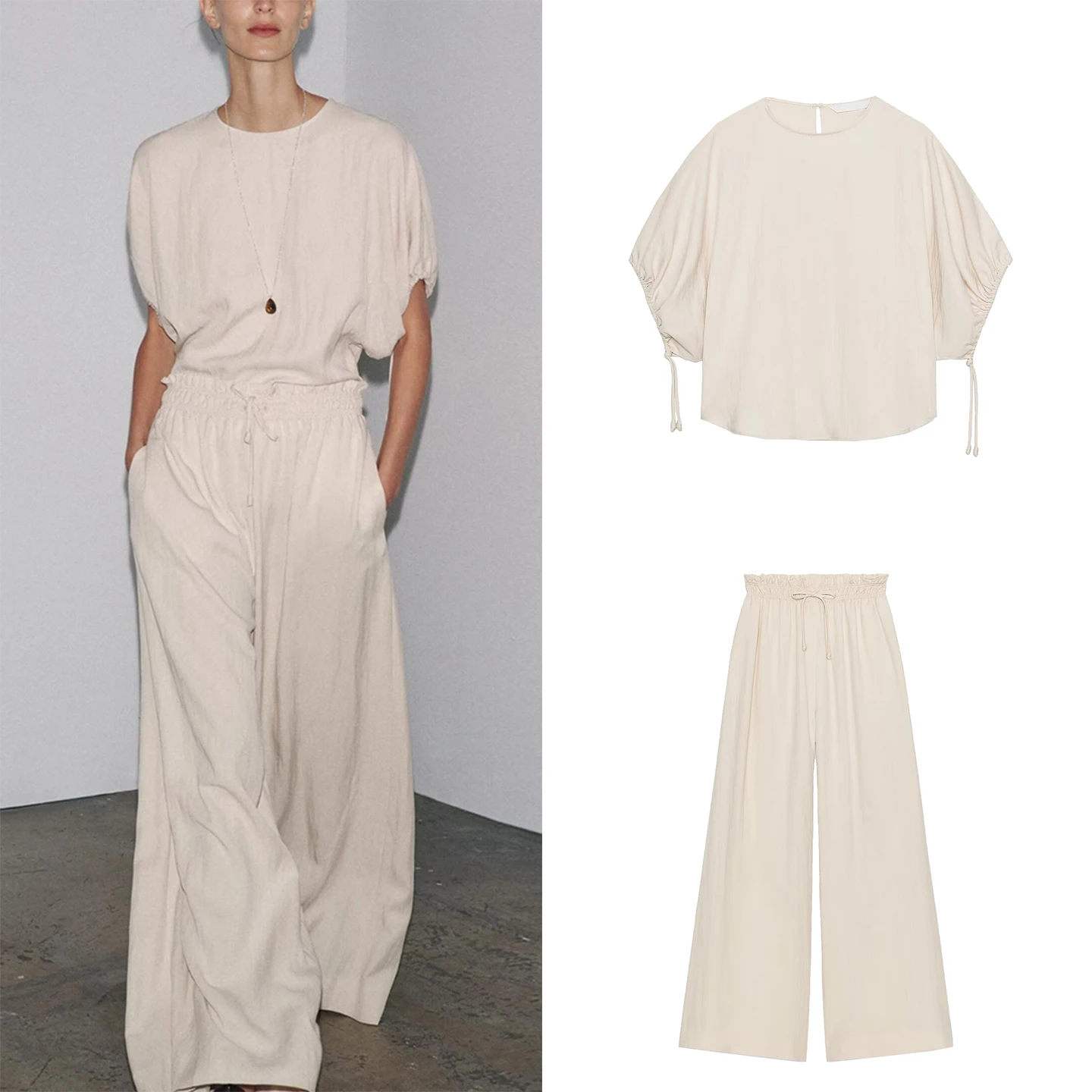 Z Damen Faion irt Loose Spwear Sle Pants Zweiteiliges Set Atmungsaktive Polyesterfaser ort Sve rund Ne