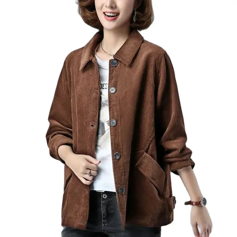 Corduroy Coat Women Jacket 2022 Spring And Autumn New Female Short Jacke Middle aged Mother Loose Top Women Short Windbreaker