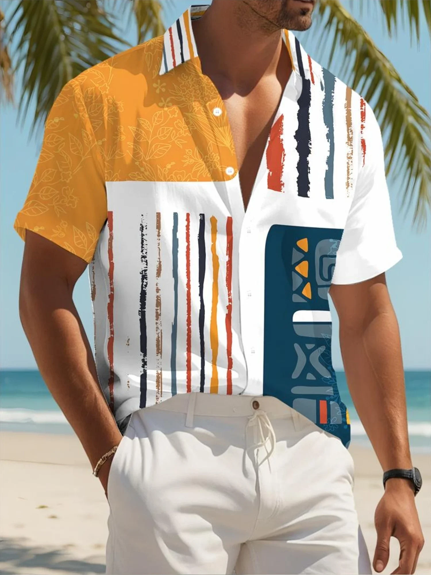 Fashion Men's Hawaiian Shirt Street Style Pattern Print Tshirt Button Down Lightweight Breathable Casual Tops For Men