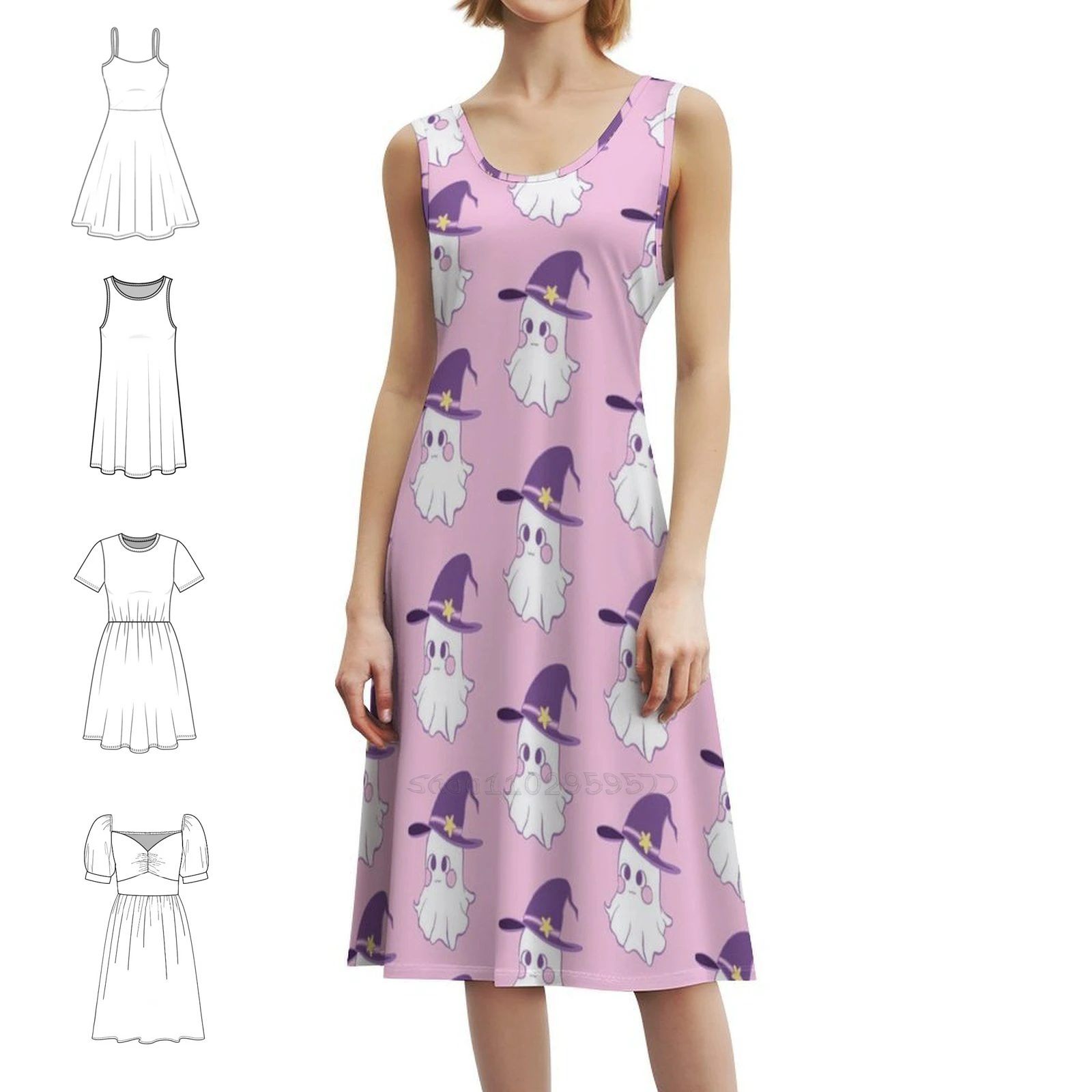 فستان Little Ghost With Hat على الطراز الكوري للنساء فستان كاجوال أنيق للحفلات أو الارتداء اليومي شبح لطيف للهالوين مسكون #1