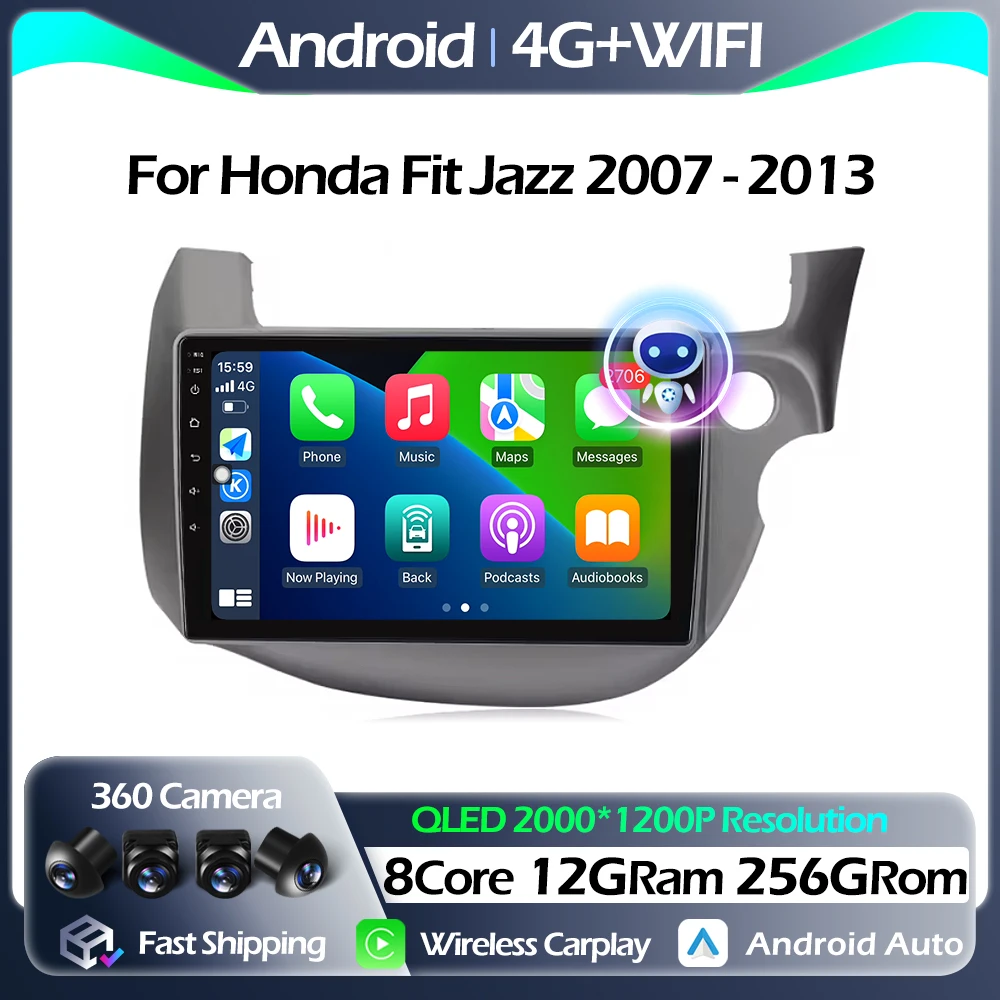 

QLED Car Radio For Honda Fit Jazz 2007 - 2013 RHD Multimedia Video Player Navigation GPS Android Auto Carplay WIFI FM DSP BT