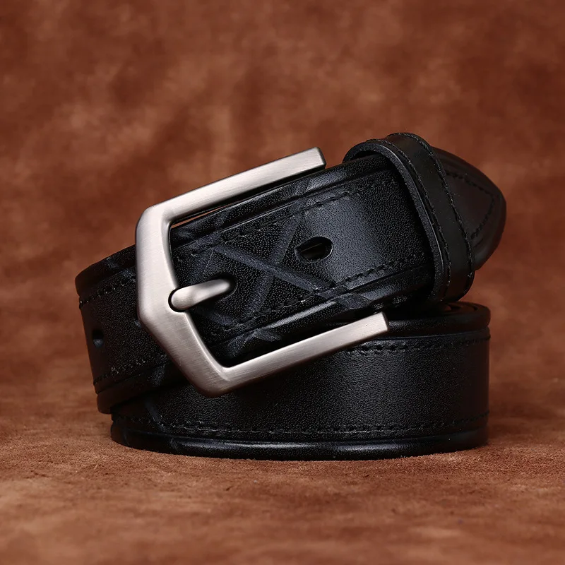 

Retro top layer cowhide men's belt trendy and personalized casual jeans belt genuine leather pin buckle belt