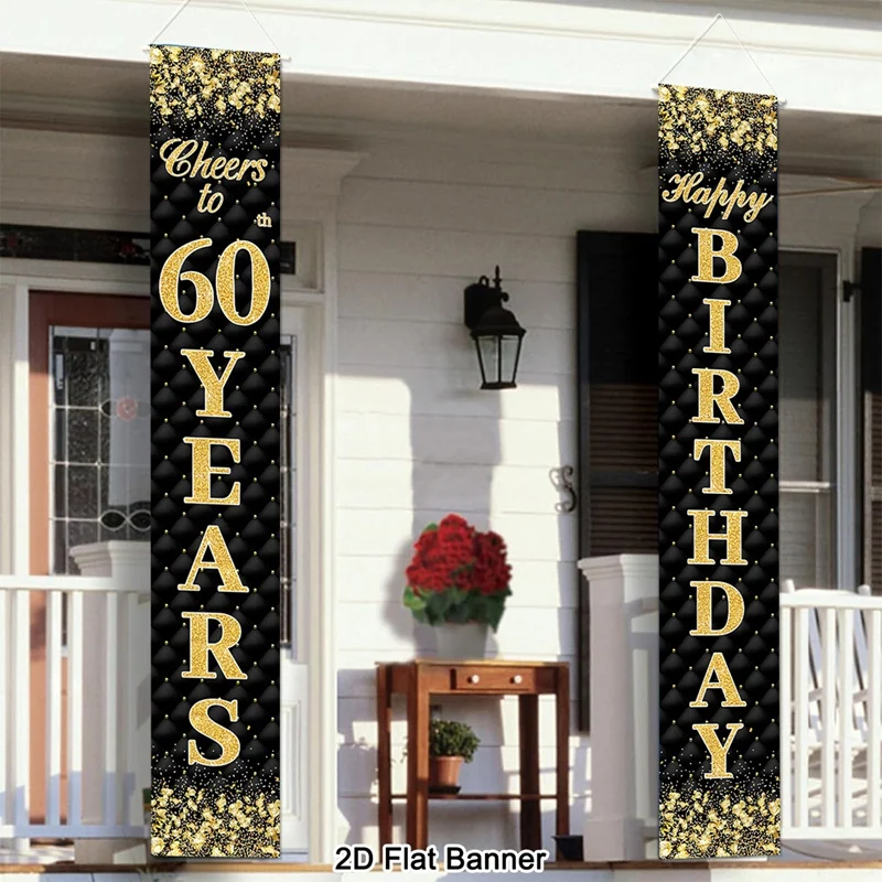 Türbanner zum 18./30./40./50./60. Geburtstag, 30x180cm, Schwarz-Gold, Polyester, Hängedekoration, „Cheers to Years“, Veranda-Schilder für Erwachsenen-Geburtstage – Detail 6