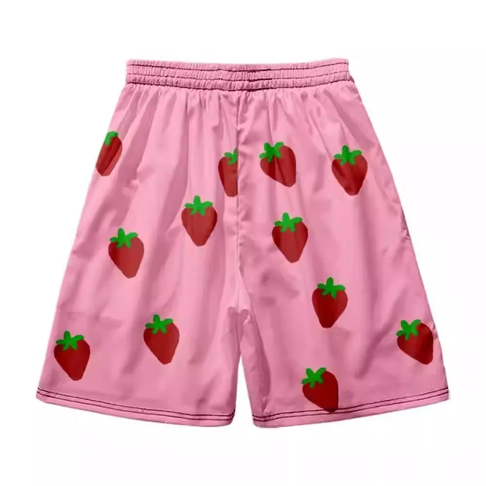 Strawberry Patterned Beach Shorts Five-Quarter Length Thin Home Leisure Polyester Fiber Quick-Dry Youth Fashion Casual Pants