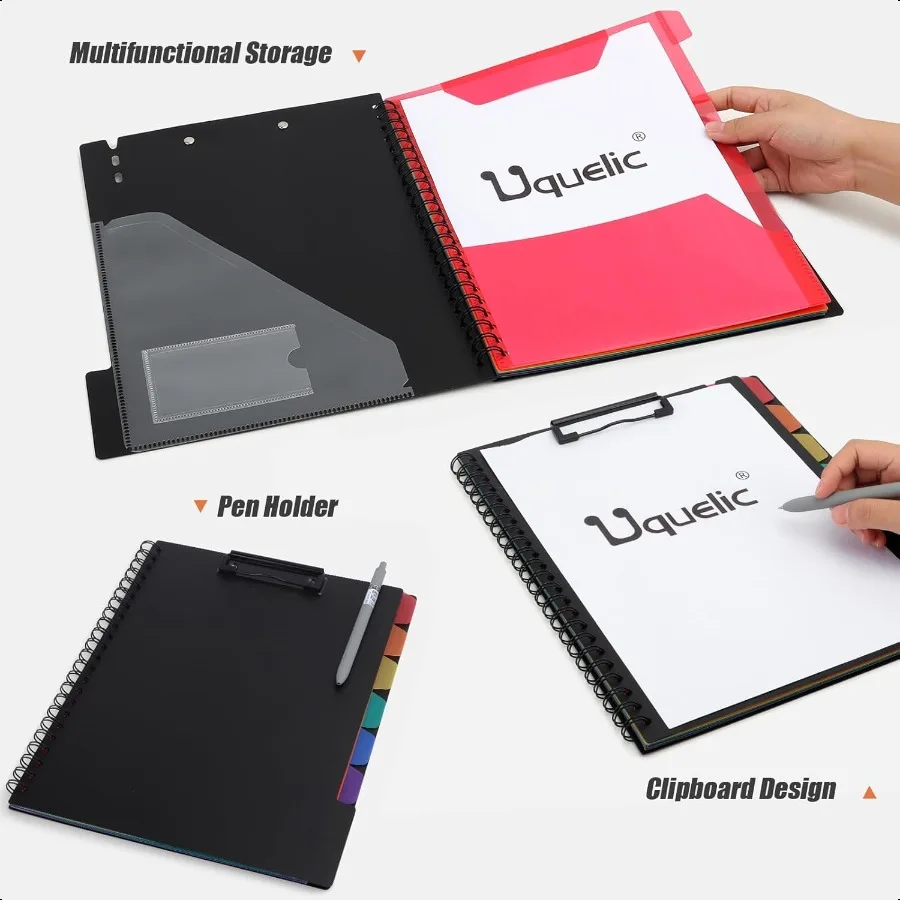 منظم الحافظة فوليو بغلاف مقوى مع 6 فواصل ألوان و12 جيوب لحجم الرسالة مقاس 11 بوصة × 8.5 بوصة للمكتب