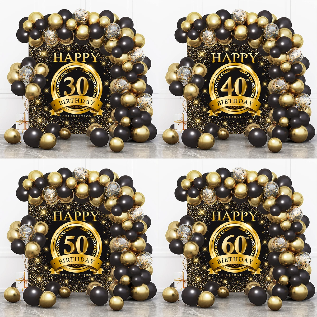 Black Gold Balloon Garland Arch Kit Confetti Latex Balloon Happy 30 40 50 60 Year Birthday Party Decor Adults Birthday Backdrop