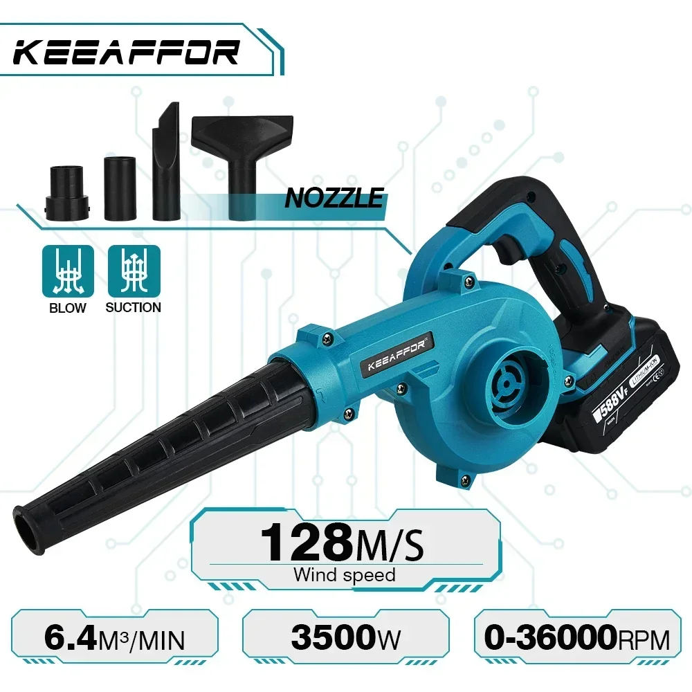 

KEEAFFOR 3500W 2in1 High-speed Electric Air Blower & Cleaner Cordless Blowing Drying Cleaning Dust Leaf For Makita 18V Battery