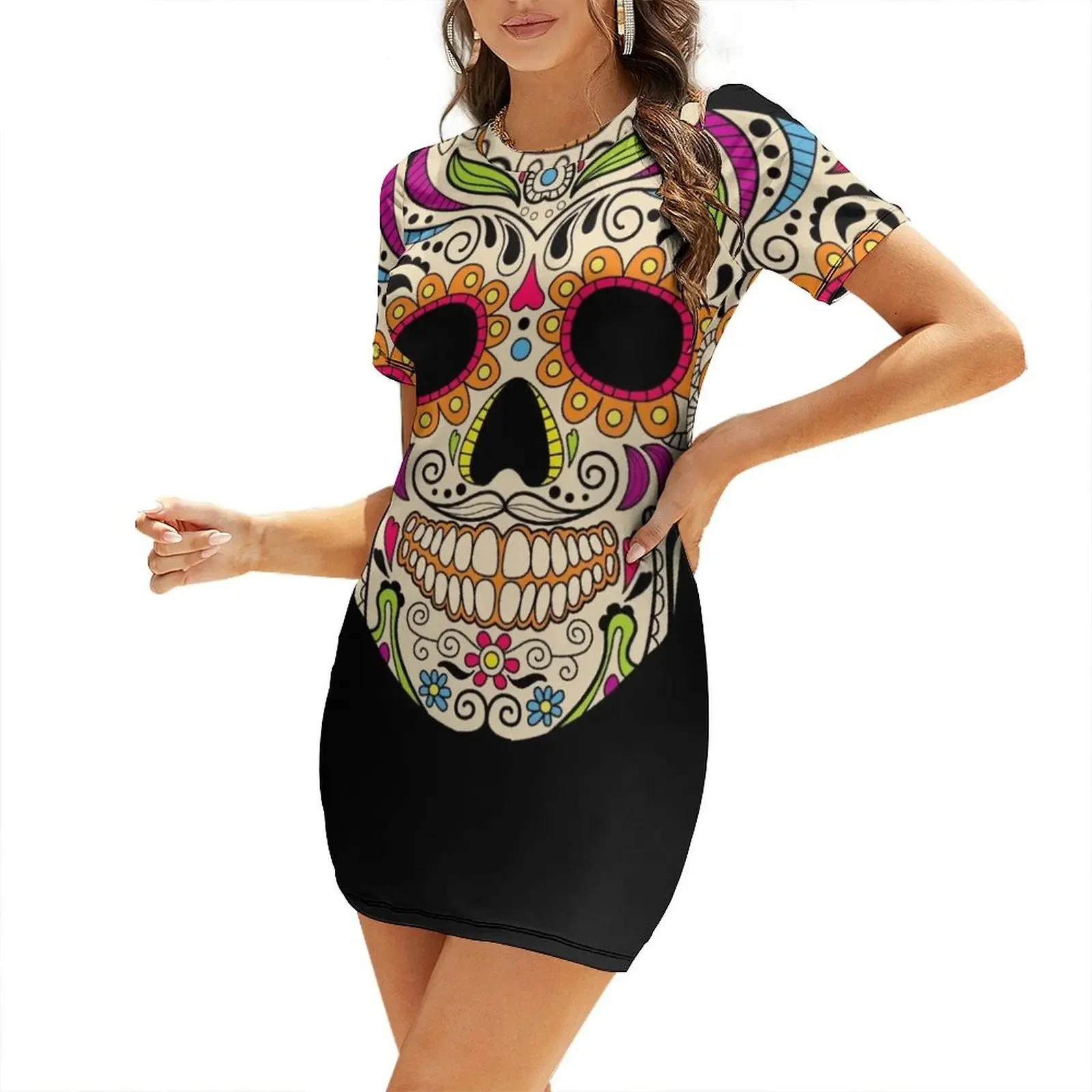 

Mexican color skull Short-Sleeved Dress summer dress dress party night women clothing 2025 new arrivals