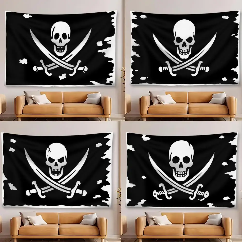 Damaged pirate flag Tapestry Aesthetic Wall Tapestry Microfiber Fabric Backdrop Boho Decor for Bedroom Living Room Dorm