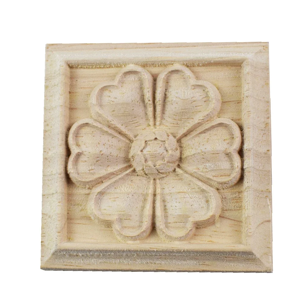 European Style Wood Carved Decal Unpainted Onlay Applique Square Woodcarving Decal Corner Home Furniture Decor