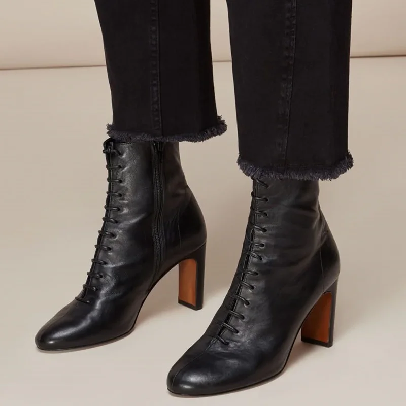 

Black Lace Up Mid Calf Matte Boots Strange Style Heel Round Toe Fashion Sexy 2025 Winter Big Size Woman Shoes Zapatillas Mujer