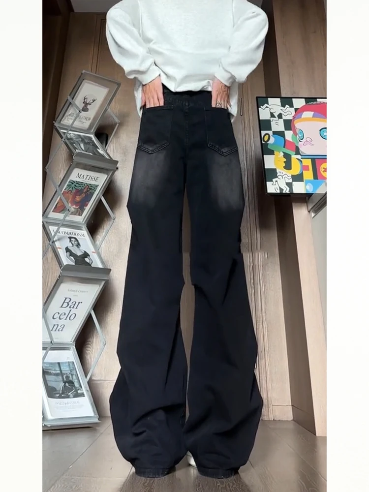 

American Sle Pleated Workwear Jeans Men's High Waist Straight Leg Trendy High Street Paratrooper Flared Pants Autumn Winter