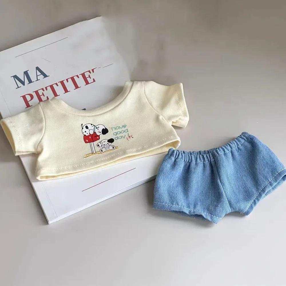 1 مجموعة الكرتون الكلب 20 سنتيمتر ملابس دمى القطن تي شيرت الدنيم السراويل القطن دمية الملابس ملابس دمى الموضة الصغيرة #3