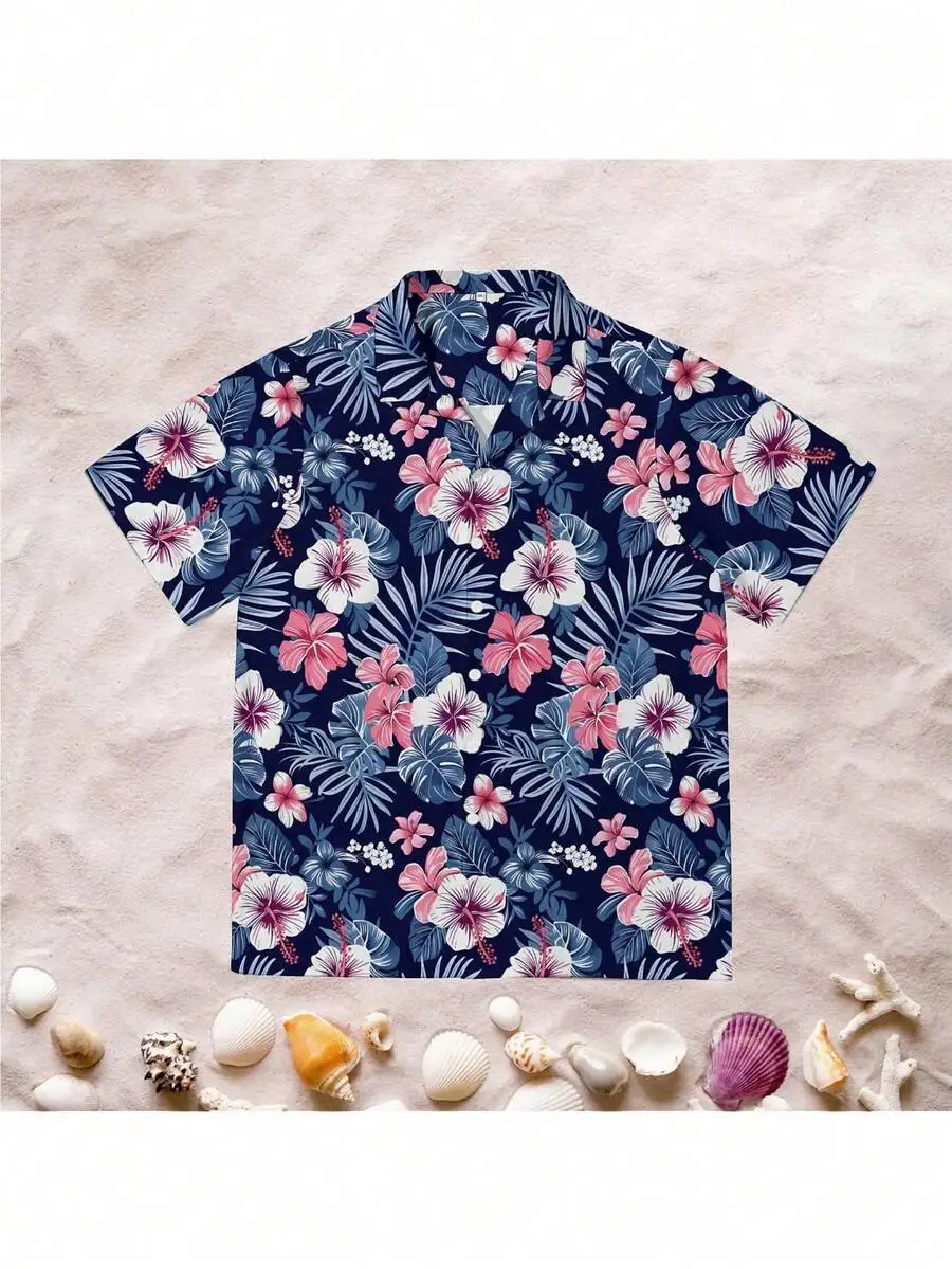 

Mens Hawaiian Short Sleeve Button Down Shirt Tropical Floral Print Beach Summer Vacation Casual Shirt