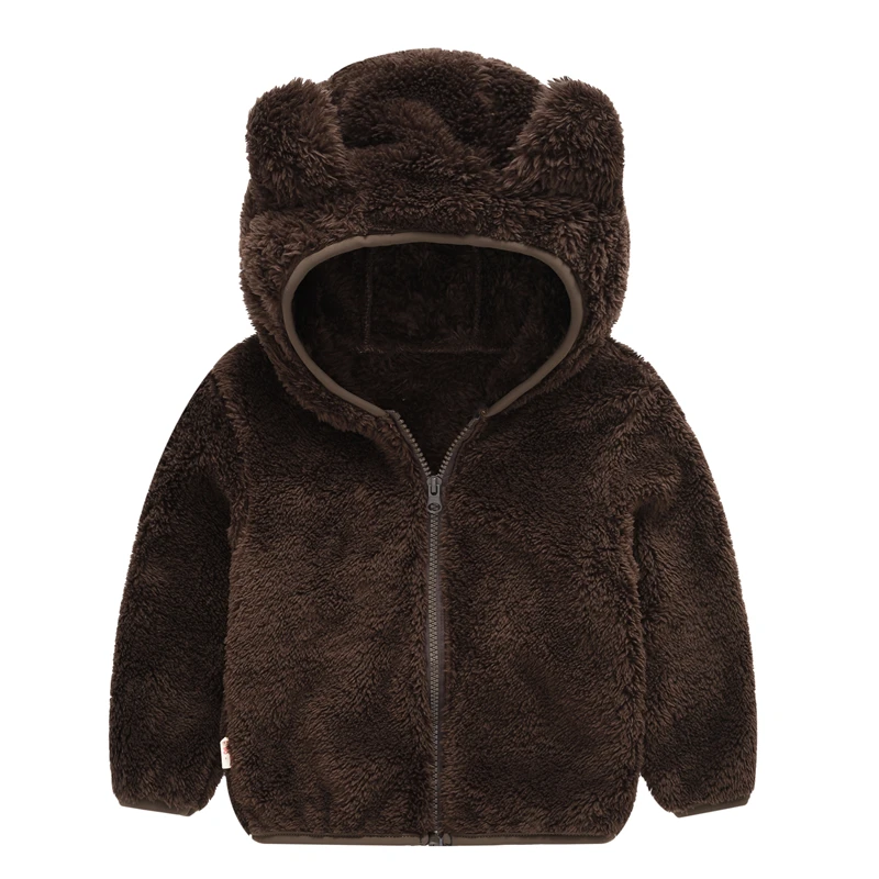 Girl’s and Boy’s woolen hooded coat solid color zipper coat children\'s winter clothes