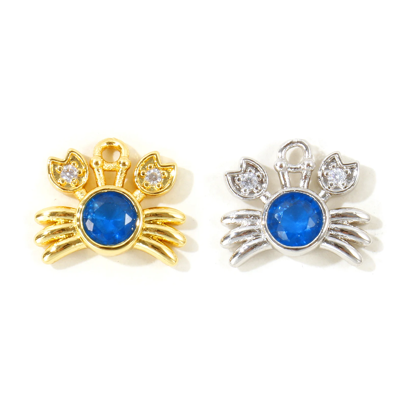 2pcs Ocean Jewelry Charms Crab Animal Royal Blue Clear Rhinestone Brass Pendants For Women DIY Necklace Bracelet Jewelry 13x11mm
