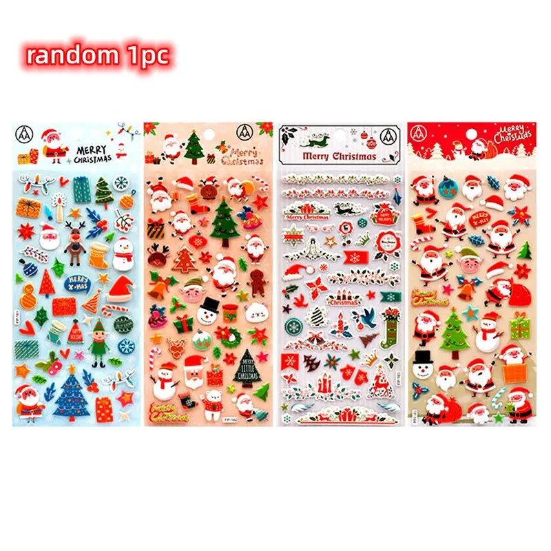 1 Sheet Christmas 3D Puffy Bulk Stickers Cartoon Santa Claus Sticker DIY Scrapbook Decoration Funny Kids Classic Toy Gift random