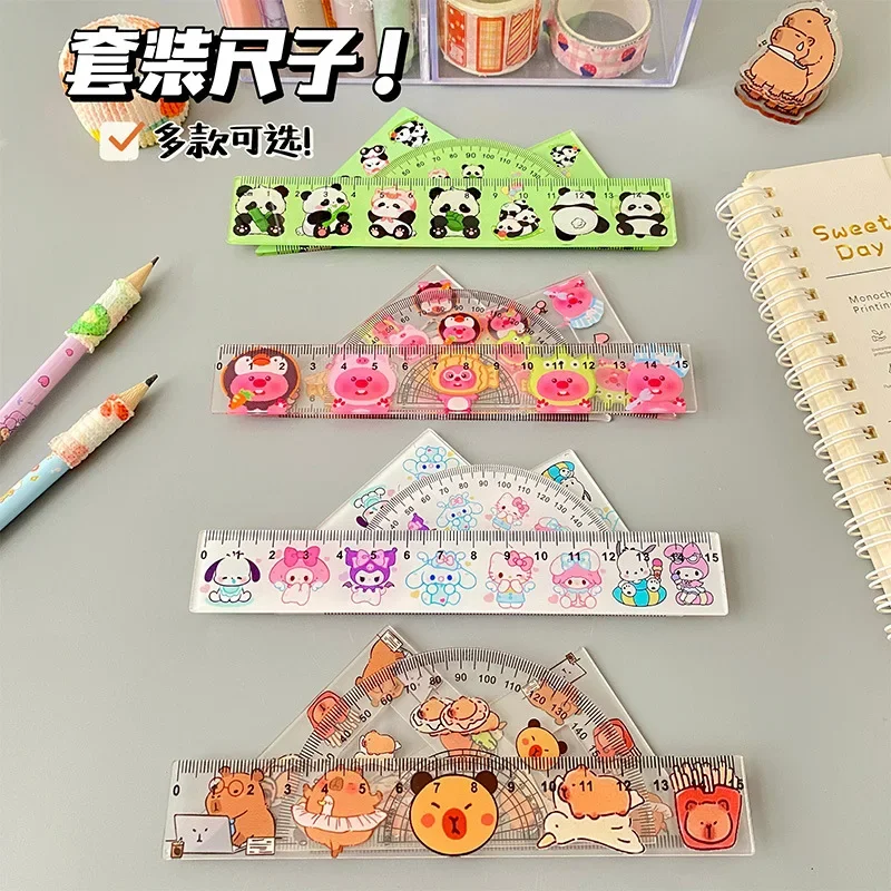 24sets Panda Capybara Rulers Set Transparent Ruler Cute School Useful Items Kawaii Aesthetic Stationery Japanese Cute Ruler