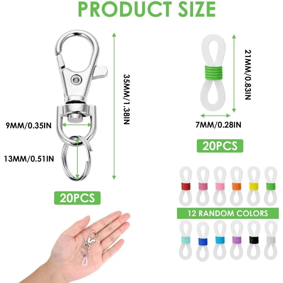 20 حزمة حامل قلم للحبل قابل للسحب شارة بكرة الملحقات مقاطع سيليكون ملونة مع المشابك جراد البحر مقاطع القلم الصغيرة fo