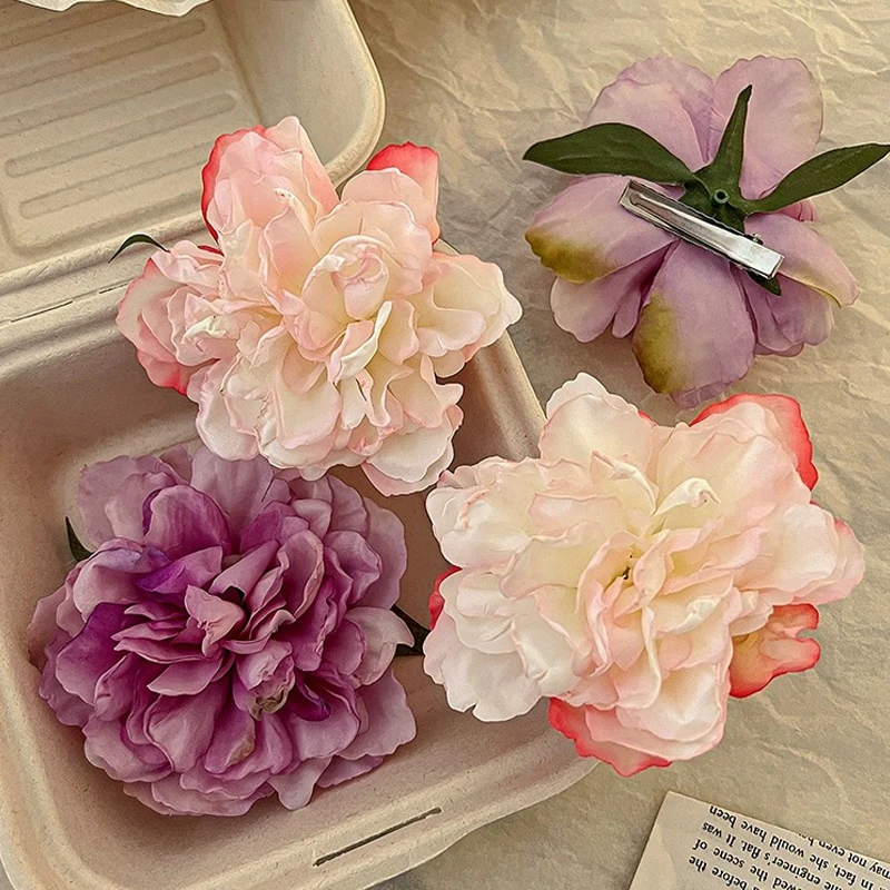 Fashion Peony Flower Hair Clip Artificial Flower Hairpins Wedding Bridal Hair Clips Ornaments Party Side Hairgrips Headdress