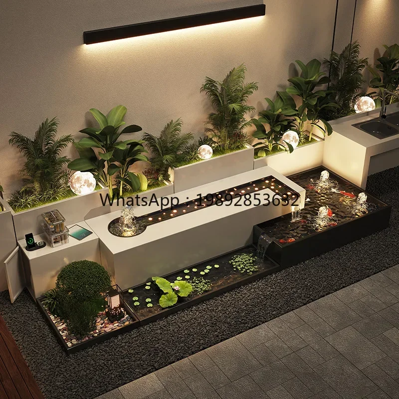 B1 Courtyard Stainless Steel Fish Pond Landscape Rockery Fountain Balcony Garden Outdoor Water Curtain Landscape