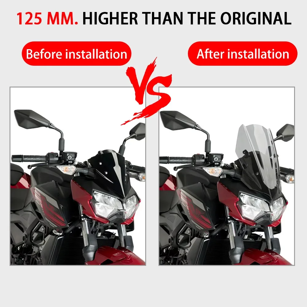 Motorcycle Windshield for Kawasaki Z250 Z400 2019-2024