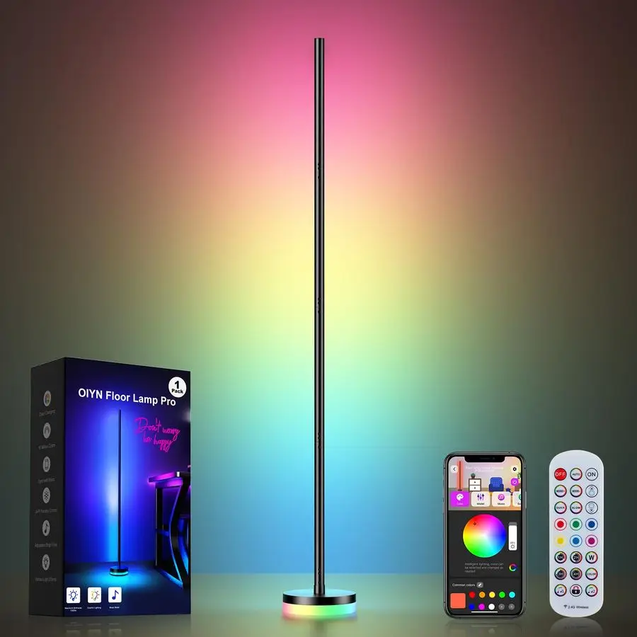 

Угловой напольный светильник OIYN, светодиодный угловой светильник RGBICW с яркостью 1300 лм, умный современный напольный светильник, управление через приложение, синхронизация с музыкой, изменение цвета