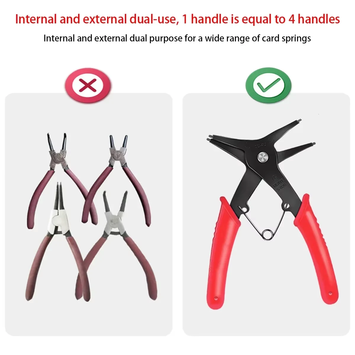 Circlip Pliers 2 in 1 Internal and External Dual Purpose Pliers External Spring Pliers Large Retaining Ring Removal Tool 1pc
