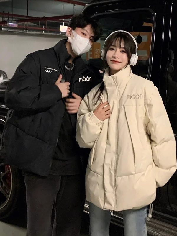 

Couples Oversize Loose Thiened Cotton Vest Svel Women's Faionable Warm Long Sve Stand Collar Winter Outerwear