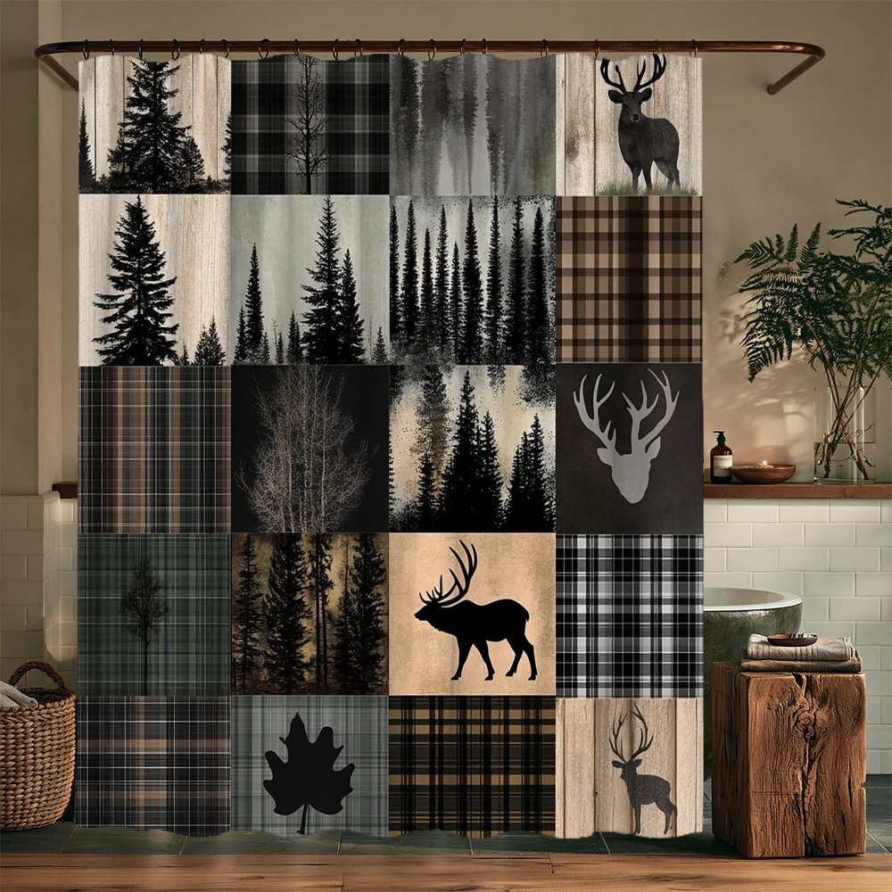 1pc Funny Deer Shower Curtain Forest Elk Farmhouse Farm Animal Cattle Cute Fun Rustic Bathroom Curtain Decoration Curtain
