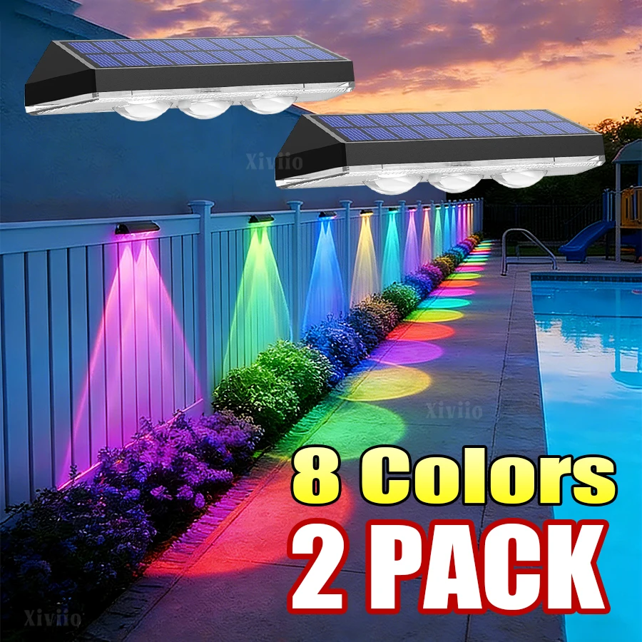 

2 упаковки светодиодный настенный светильник IP65 водонепроницаемый настенный светильник 8 цветов солнечный светильник для забора для крыльца сада коридора лестницы заборы декор бассейна