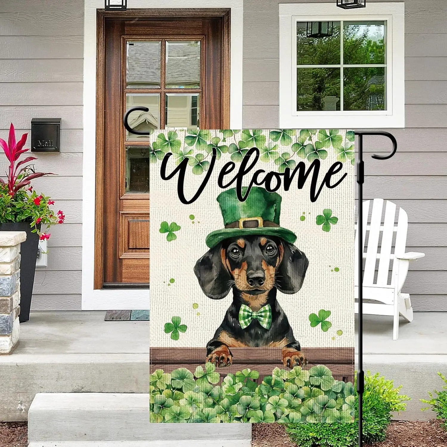 DLZDN Welcome St Patricks Day Dog Garden Flag Shamrocks Dachshund Dog Flag 12×18 Inch Double Side Vertical Burlap Farmhouse  WWP