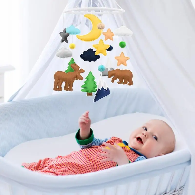 Babies Mobile For Crib Jungle Animal Theme Nursery Mobile Soft Wooden Bed Bell Toy For Nursery Living Room Hospital & Bedroom