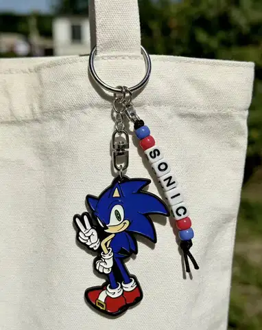 Sonic & Shadow Enamel Keychain Set, Cute Cartoon Hedgehog Key Ring with Beaded Charms for Bags, Keys & Backpacks