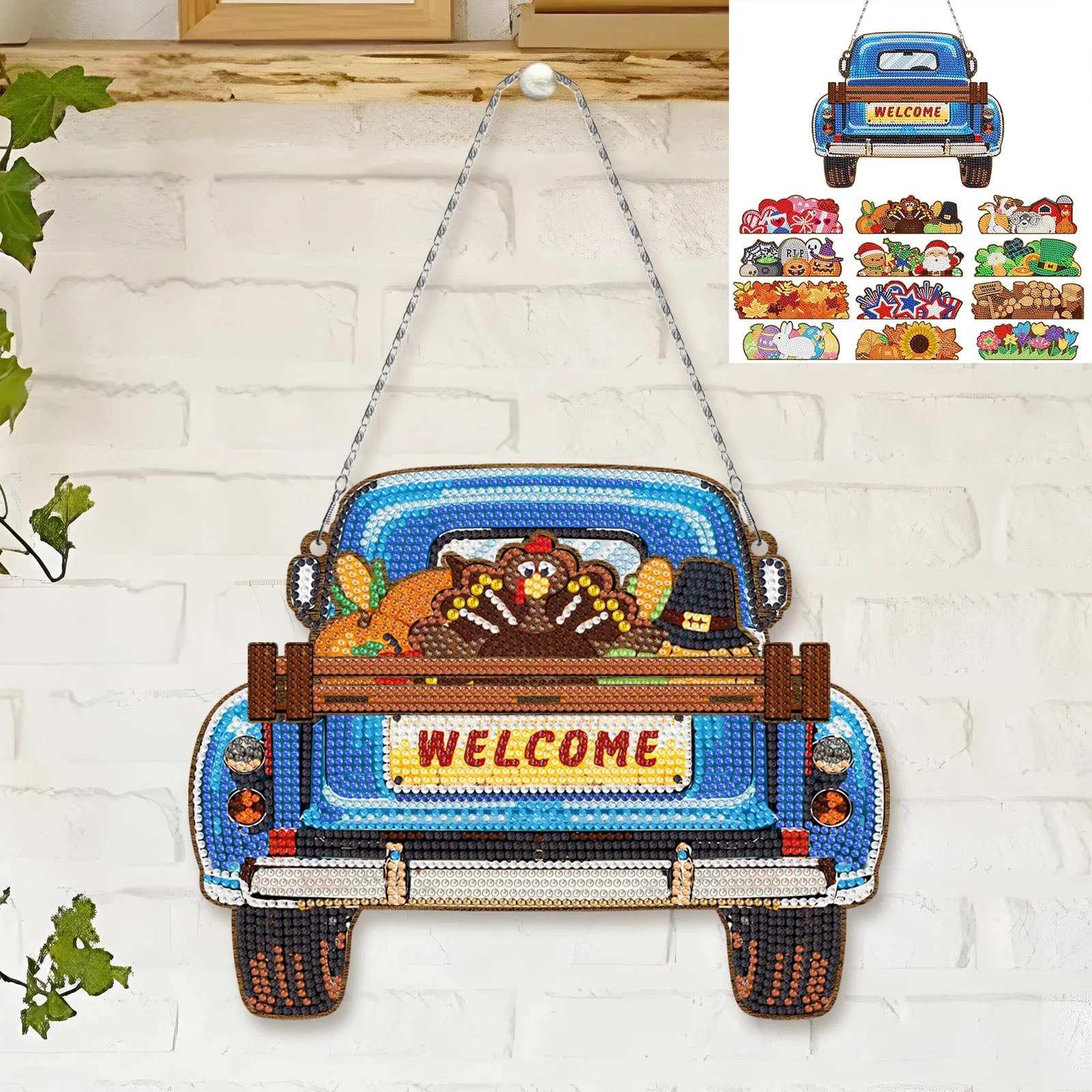 DIY Embroidered Garden Truck Wooden Pendant, 5D Diamond Painting, Door Decoration, Room Decoration, Birthday Gift for Friends