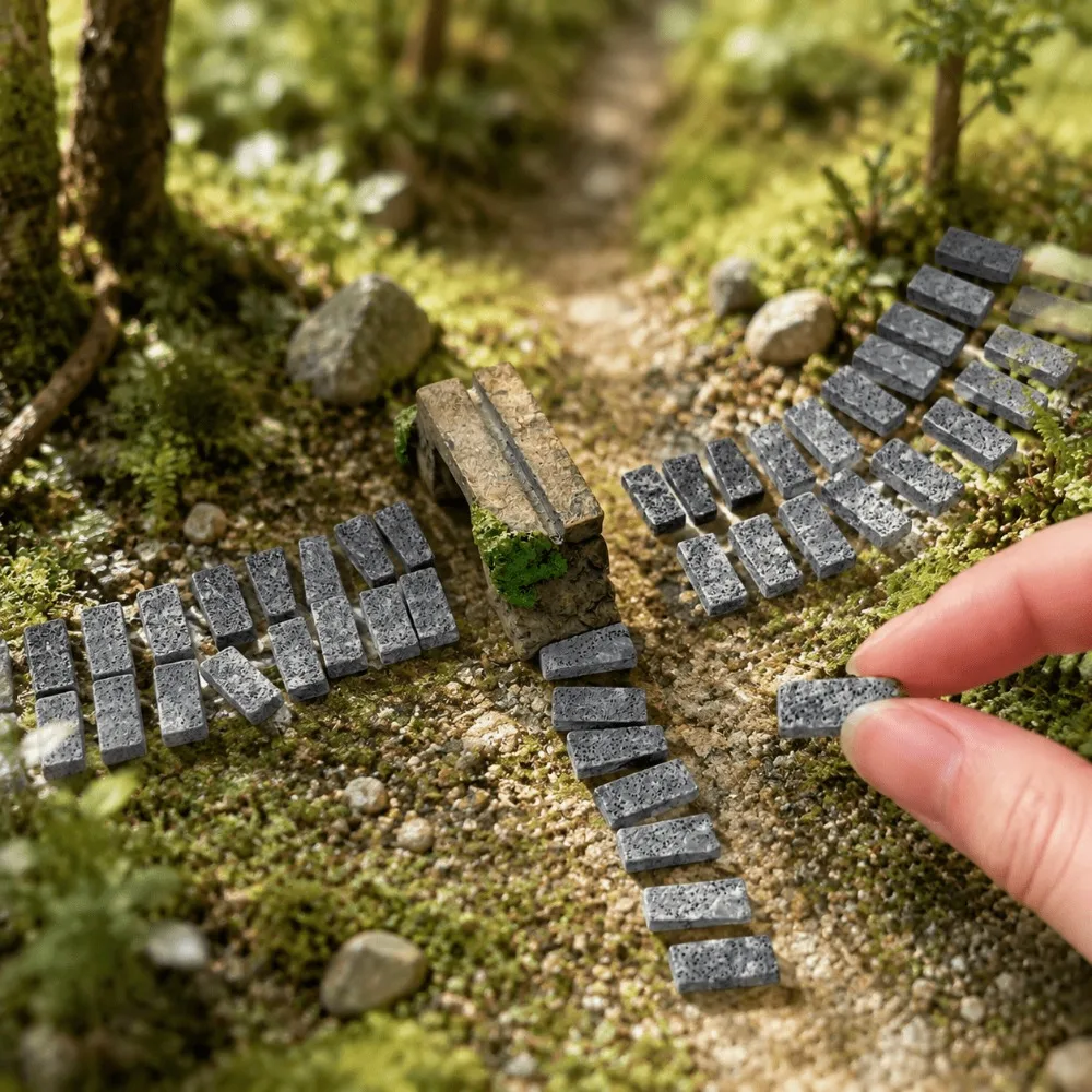 Miniature Grey Stone Paving Bricks, Realistic Micro Scale Rectangular Bridge Model Accessories for DIY Diorama Pathway