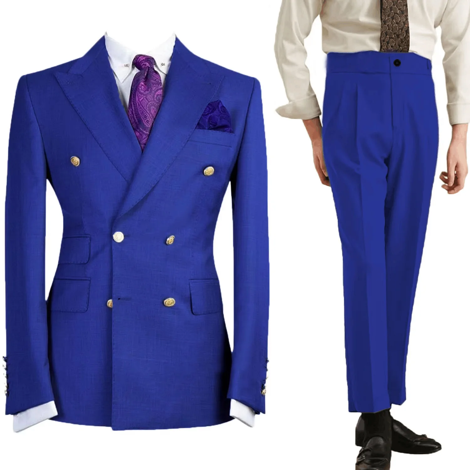 ชุดสูทผู้ชายสีม่วงอ่อนแบบสั่งตัด เสื้อเบลเซอร์กระดุมสองแถว แจ็คเก็ตสำหรับงานเลี้ยงอาหารค่ำ สไตล์หรูหรา ทรงเข้ารูป สำหรับงานแต่งงาน/ธุรกิจ