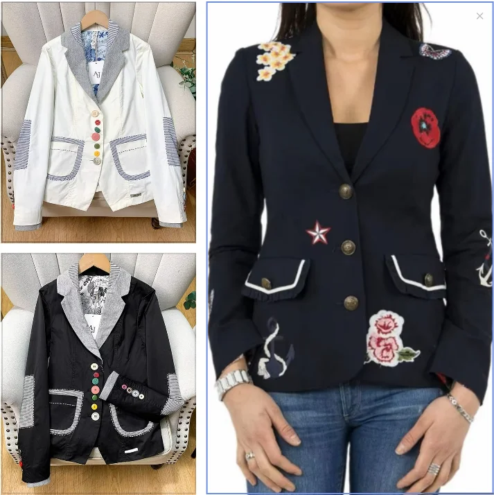 Spanish foreign trade new striped body flower designer women slim suit jacket