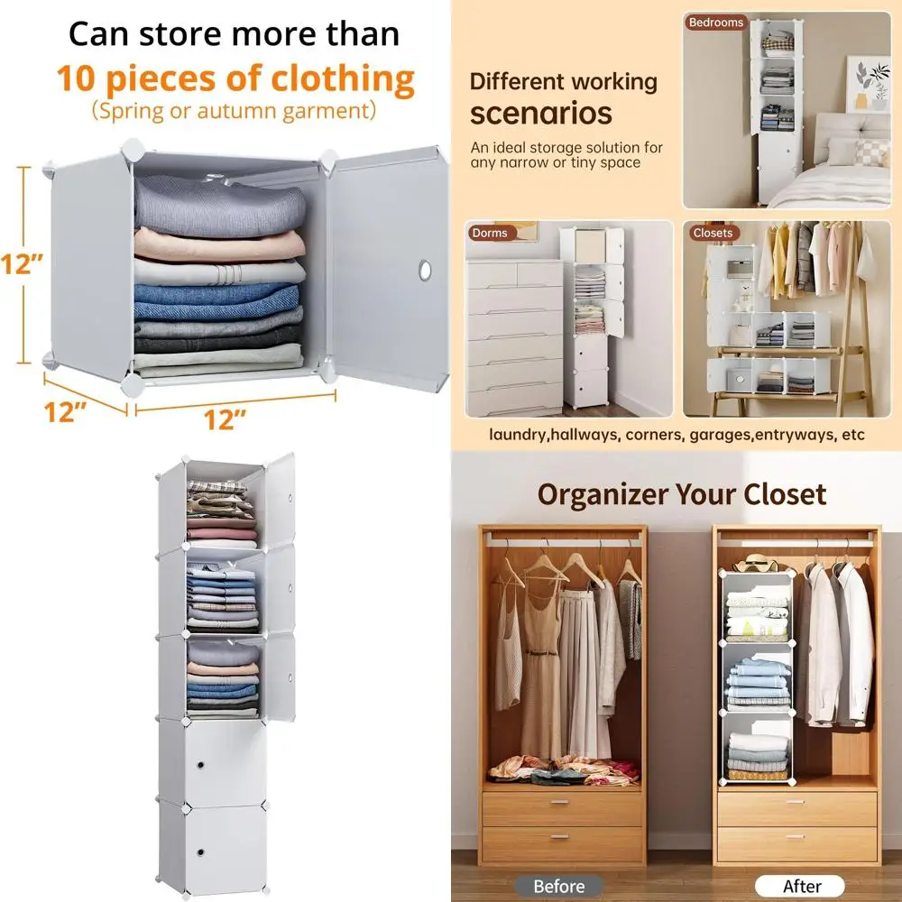 

Space-Saving Plastic Storage Cabinet for Clothes, Ideal for Small Spaces in Closets, Bedrooms, and Living Rooms - White (11.8x11