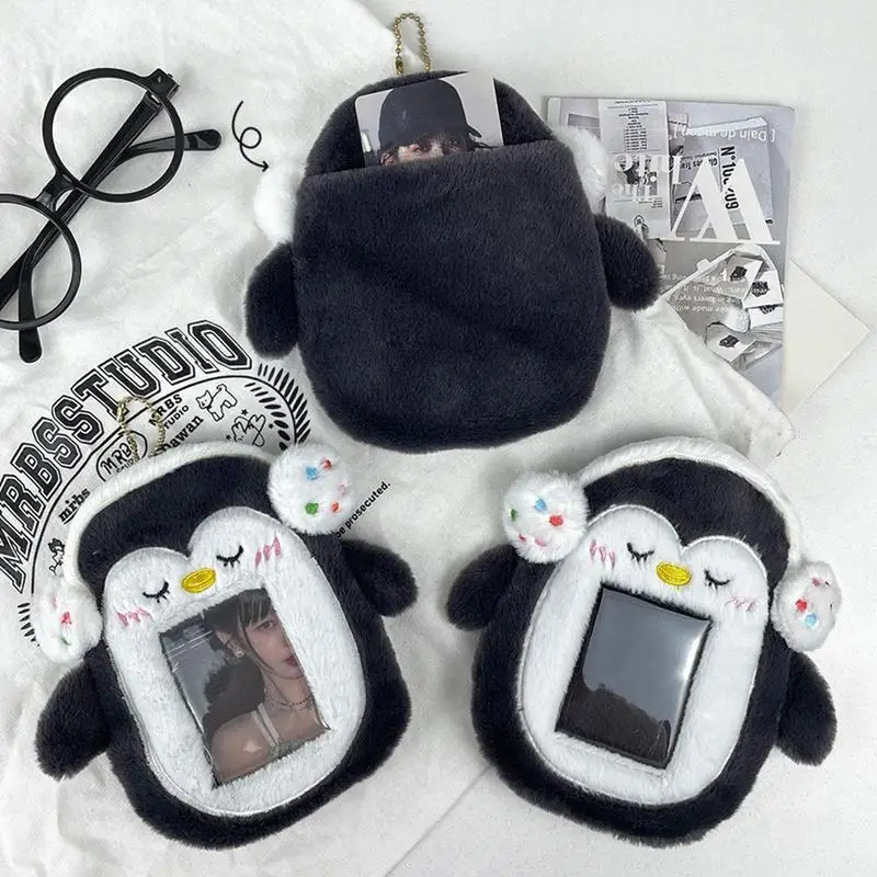 Plush ID Holder Penguins Plush Postcards Sleeves Card Sleeves Plush Cartoon Cards Cover Protector For Postcard Photocard